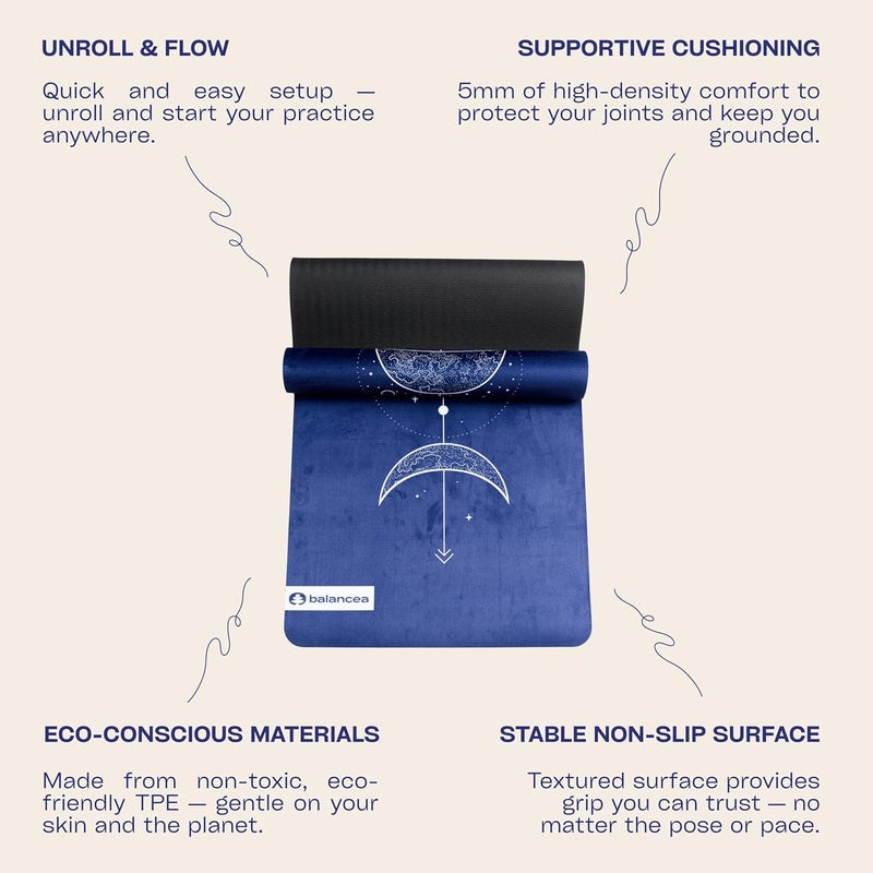 balancea Yoga Mat With Strap 5mm Non Slip Suede & TPE - Eco-Friendly Fitness & Exercise Mat for Home Gym, Pilates, Hot Yoga, and Meditation - Lightweight Durable 72 x 24 inch Workout Mat for Women, Men - Image 4